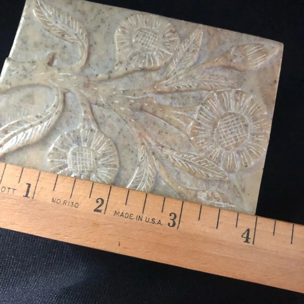 Handcrafted Floral Carved Stone Keepsake Trinket Box